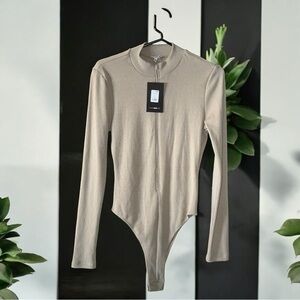 Fashion Nova- NWT Grind Time Beyond Long Sleeve Bodysuit - Nude SIZE L